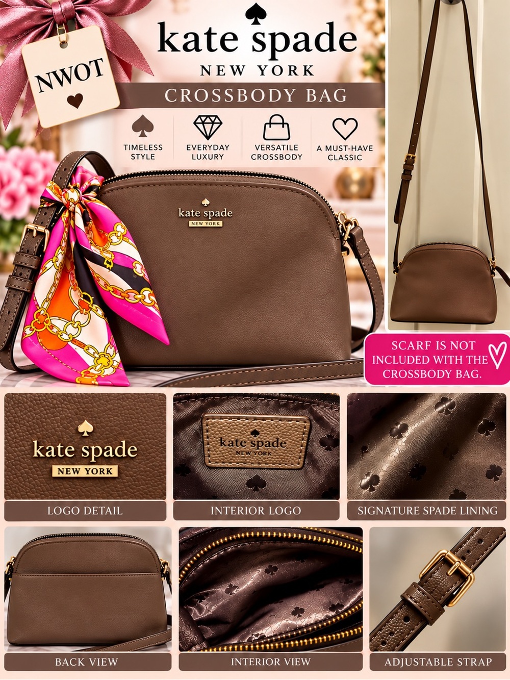 Kate Spade Brown Pebbled Leather Dome Crossbody Bag